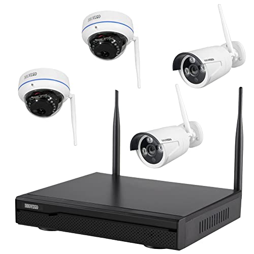 Inkovideo INKO-22M-D WLAN Komplettset - 4-Kanal Netzwerkrekorder mit 2 x Bullet und 2 x Dome 3 MP Überwachungskameras, H.265 / H.265+-Komprimierung, Nachtsicht von INKOVIDEO