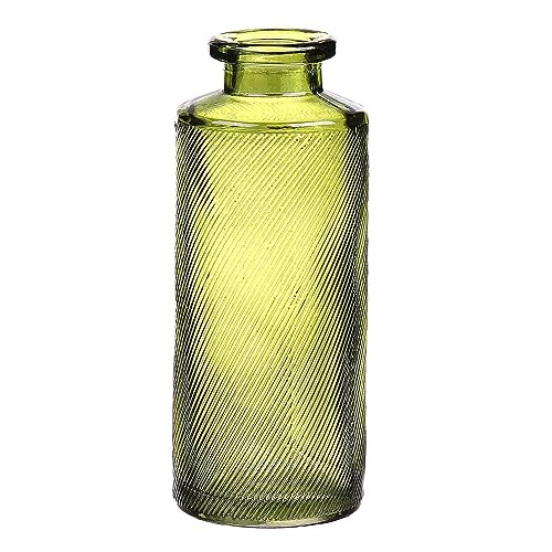 INNA-Glas Flaschenvase Emanuela aus Glas, Maserung, olivgrün-klar, 13,2 cm, Ø 5,2 cm - Deko Glasflasche von INNA-Glas