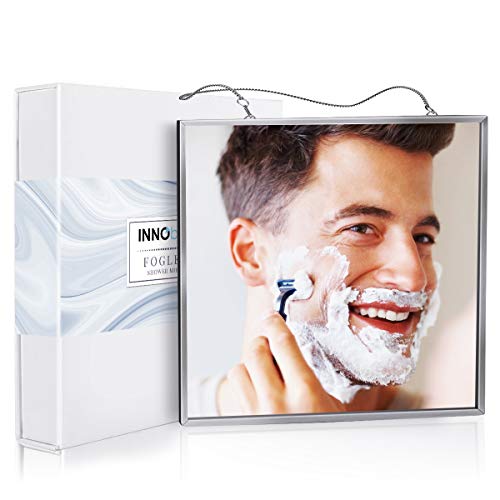 INNObeta Duschspiegel Beschlagfrei groß für Rasur & Gesichtsreinigung, Spiegel Dusche Rasieren (17cmx17cm), Einfach zu Verwenden,Bruchsicheres Glas, 2 Ketten Inbegriffen, Gut Verpackt von INNObeta