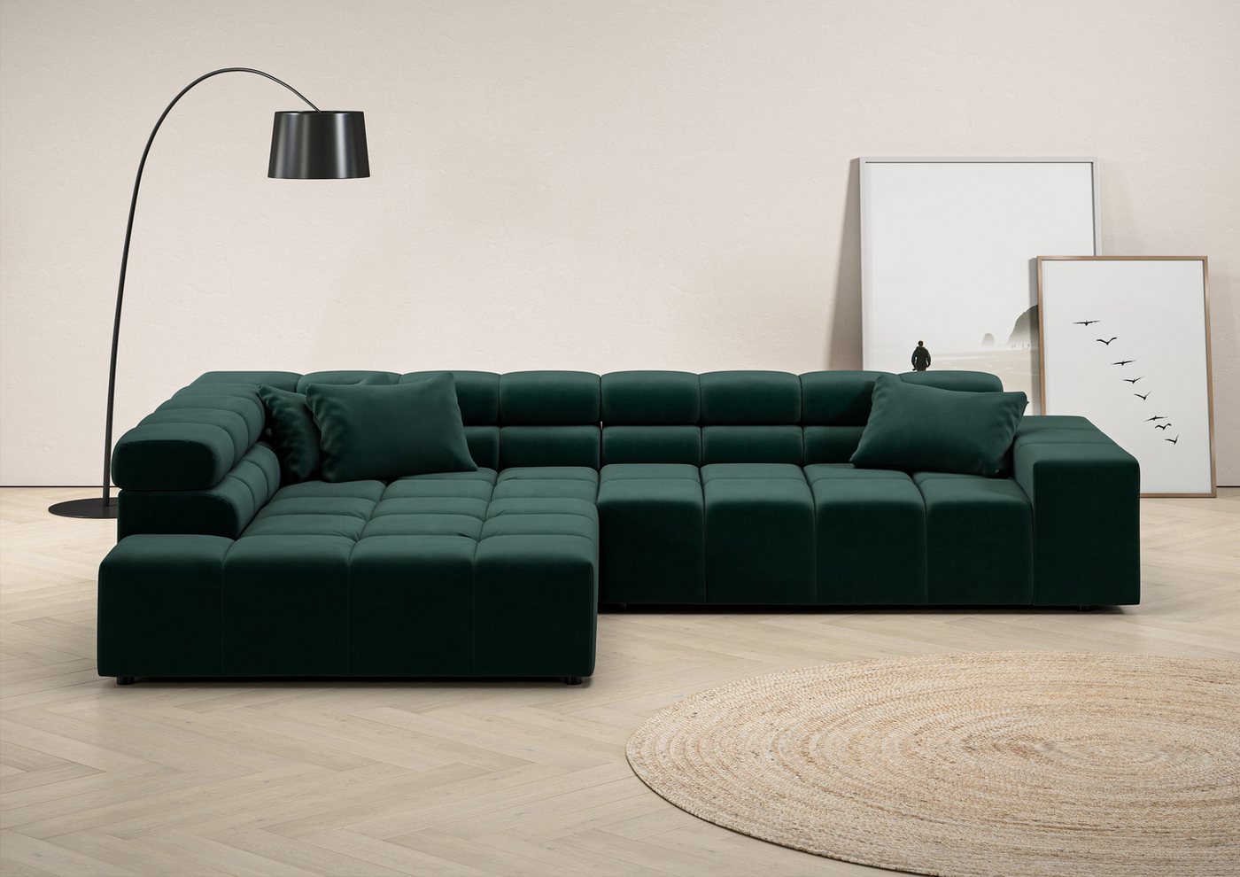 INOSIGN Ecksofa Ancona incl. Kopfteilverstellung, Zierkissen Breite 319cm, L-Form, wahlweise motorische Sitztiefenverstellung, auch in Cord + Easy Care von INOSIGN