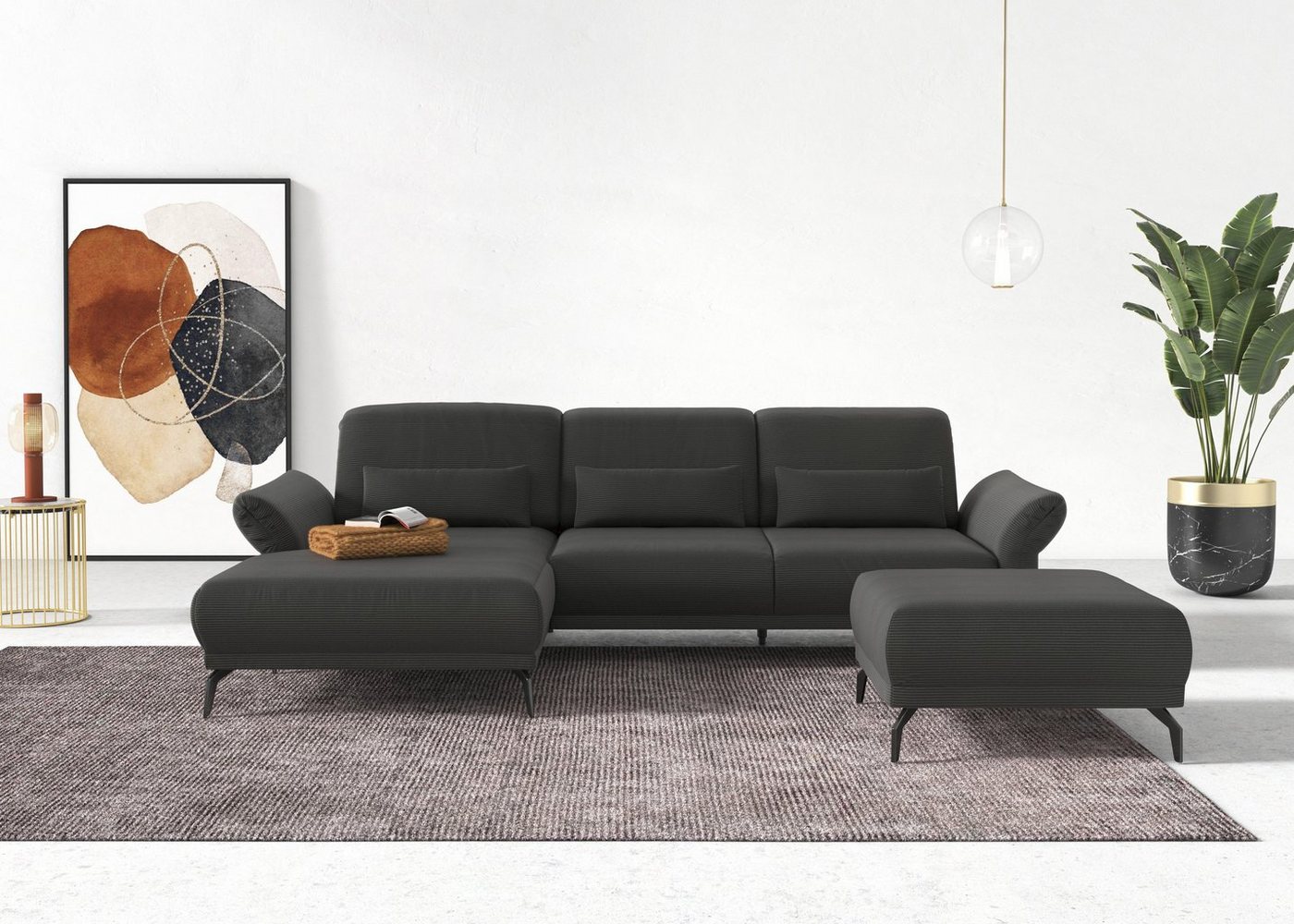 INOSIGN Ecksofa Coco L-Form, Sitztiefen-, Arm- und Kopfteilverstellung, Cord-Bezug, Fußhöhe 15 cm von INOSIGN