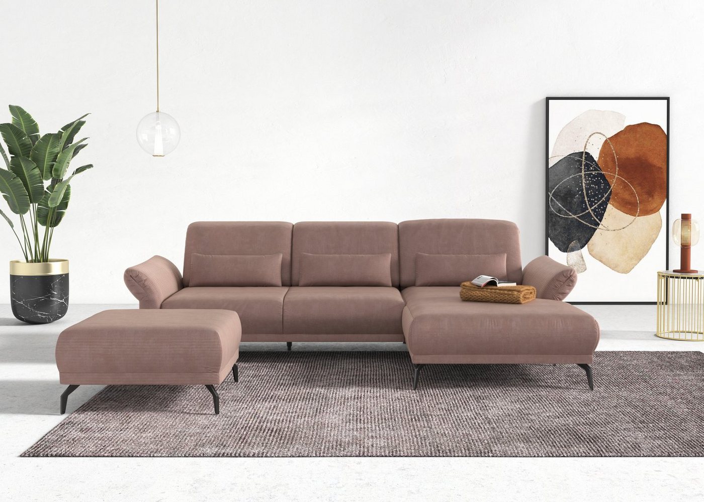 INOSIGN Ecksofa Coco L-Form, Sitztiefen-, Arm- und Kopfteilverstellung, Cord-Bezug, Fußhöhe 15 cm von INOSIGN