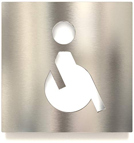 Edelstahl WC-Schild - selbstklebend & pflegeleicht - Design Toiletten-Schild - Rollstuhl-Fahrer Piktogramm B-01-E von INOXSIGN