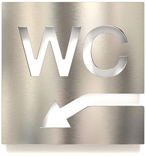 Edelstahl WC-Schild - selbstklebend & pflegeleicht - Design Toiletten-Schild mit Pfeil links W-05-E von INOXSIGN