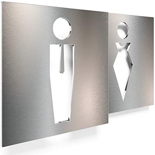 Edelstahl WC-Schilder Set - selbstklebend & pflegeleicht - Design Toiletten-Schilder T-01-E von INOXSIGN