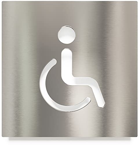 Edelstahl WC-Schild - selbstklebend & pflegeleicht - Design Toiletten-Schild - Rollstuhl-Fahrer Piktogramm B-06-E von INOXSIGN