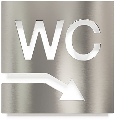 Edelstahl WC-Schild - selbstklebend & pflegeleicht - Design Toiletten-Schild mit Pfeil rechts W-04-E von INOXSIGN