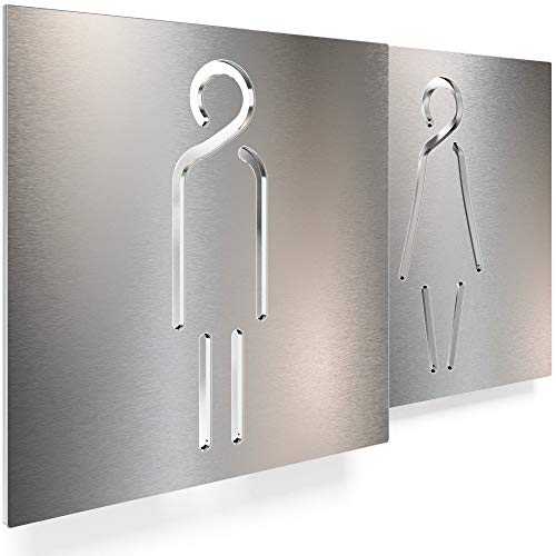 Edelstahl WC-Schilder Set - selbstklebend & pflegeleicht - Design Toiletten-Schilder T-02-E von INOXSIGN
