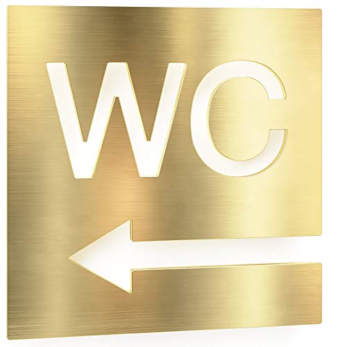 Messing WC-Schild - selbstklebend & matt gebürstet - Design Toiletten-Schild mit Pfeil links W-03-M von INOXSIGN