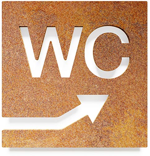 Vintage WC-Schild - selbstklebend - Retro Design Toiletten-Schild mit Pfeil rechts W-06-R von INOXSIGN