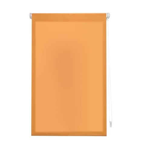 INTERBLIND Premium EasyFix Rollo, durchscheinend, glatt, 52 x 180 cm (Breite x Höhe) - Premium-Rollo, Montage ohne Werkzeug, Stoffmaß 49 x 175 cm, ohne Bohren, Orange von INTERBLIND