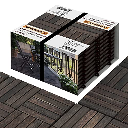 INTERBUILD Akazien bodenfliesen 30 × 30cm | Espresso | Patio & Balkon | 10 FLIESEN = 0,9 ㎡ pro PACKUNG balkon bodenbelag | terassenplatten | holzfliesen balkon von INTERBUILD REAL WOOD