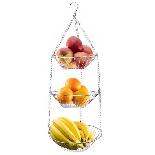 INTIRILIFE Küchenampel Hängekorb für Obst und Gemüse - 22.5/25.5/28 x 73 cm - 3 Stockwerke, Obstkorb zum Aufhängen, 3 Etagen von INTIRILIFE