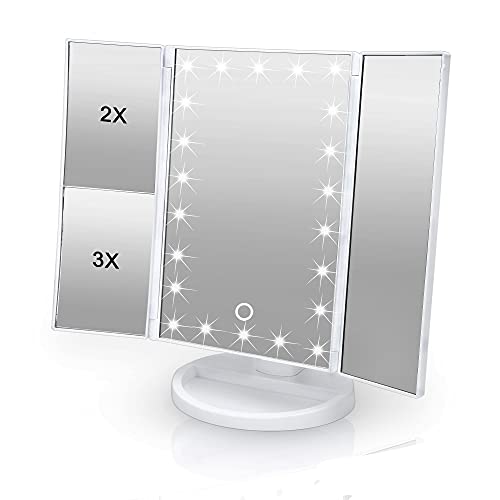 INTIRILIFE Schminkspiegel mit LED - Beleuchteter Kosmetikspiegel Makeup Tischspiegel Klappbar Weiß von INTIRILIFE