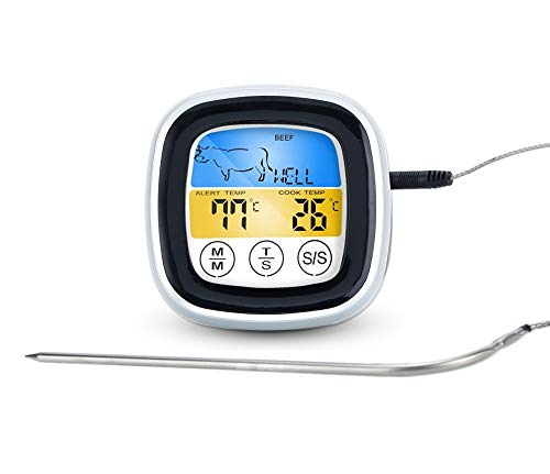 Intirilife Barbecue Thermometer in Weiss - Digitales BBQ Thermometer mit Timer zum Grillen und Kochen - Elektronisches Temperaturmessgerät Grillthermometer von INTIRILIFE