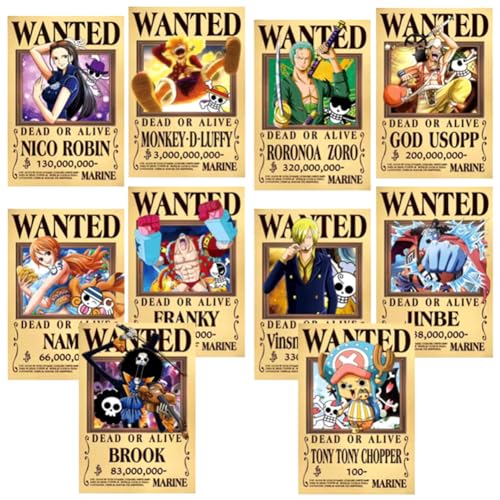 IOSCDH 10 Stück Anime Poster, Anime Wanted Poster, 42 * 29cm Kraftpapier Poster, Bounty Poster, DIY Kartenpapier Teenager Raumdekoration Poster Geschenke für Anime-Liebhaber von IOSCDH