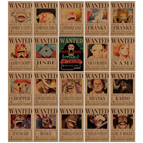 IOSCDH 20 Blätter Anime Wanted Poster Anime Poster Vintage Steckbriefe Poster Mural Decor Anime Poster für Schlafzimmer Dekoration Anime Wall Decor Posters - 42 * 28.5cm von IOSCDH