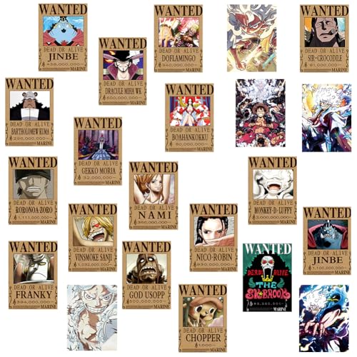 IOSCDH 22 Stück Anime Poster, Anime Wanted Poster, 28.5 * 21cm Kraftpapier Poster, Bounty Poster, DIY Kartenpapier Teenager Raumdekoration Poster Geschenke für Anime-Liebhaber von IOSCDH