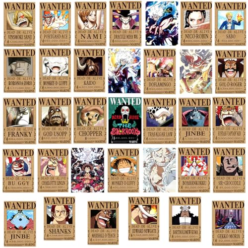 IOSCDH Anime Poster,34 PCS Kopfgeld Gesucht Poster Anime Poster,O-ne-Piece Gesucht Poster,One Pie-ce Piraten Gesucht Poster,Kopfgeld Gesucht Poster,Poster Vintage（28.5cm*21cm） von IOSCDH