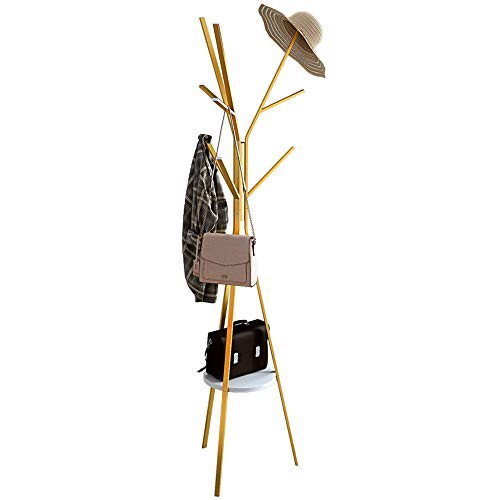 IOTXY Bodenständig Flur Kleiderständer Baum - Gold 180cm hoher Kleiderbügel mit Ablage und 9 Haken für Handtaschen-Jacken-Schal-Halter, Freestanding Metal Coat Rack Tree, Gold von IOTXY