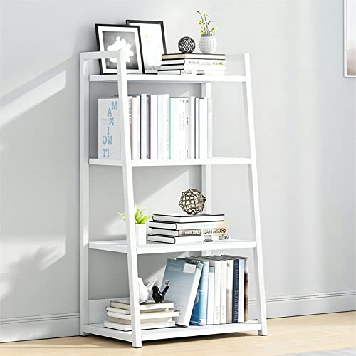 IOTXY Weißes 4-Regalböden Offenes Bücherregal - Metall-Holz-Bücherständer-Regal, Leiter-bücherbord, Open Shelf Bookcase, Bookshelf von IOTXY
