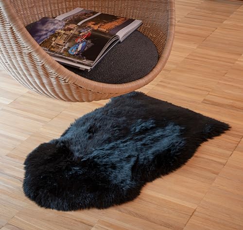 IPEA Lammfell Farbe Schwarz - Teppich aus echtem Schaffell - Made in Italy - 100/110 cm - Natürliche Lammfell Teppich Wohnzimmer - Weiches und Dickes Fell - Deko Fell Schlafzimmer von IPEA