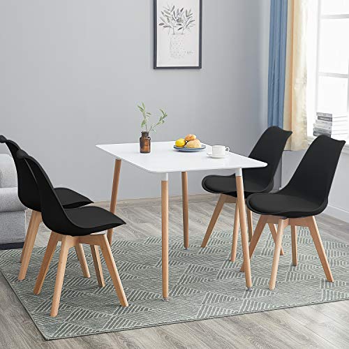 IPOTIUS Modernes Esstisch-Set, rechteckiger Tisch und Stühle mit Massivholzbeinen, Esszimmer-Set für Zuhause, Büro, Küche Modern table+4 chairs Schwarz von IPOTIUS