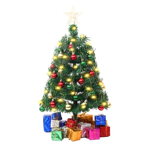 ISAKEN 60cm Mini Weihnachtsbaum Kleiner Tischplatte Weihnachtsbaum Künstlicher Tannenbaum mit LED Beleuchtung Klein Christbaum Weihnachtsbaum Weihnachtsdeko für Haus Büro Weihnachten Party von ISAKEN