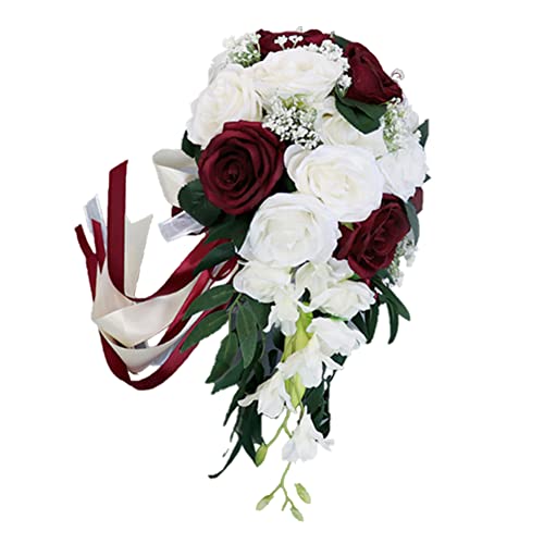 ISAKEN Brautsträuße Romantische Wasserfall Hochzeitssträuße Kunstblumen Rose Blumen Hochzeit Bouquets Brautjungfer Halten Blume Blumensträuße für Hochzeit Brautjungfer Hochzeitsdekoration von ISAKEN