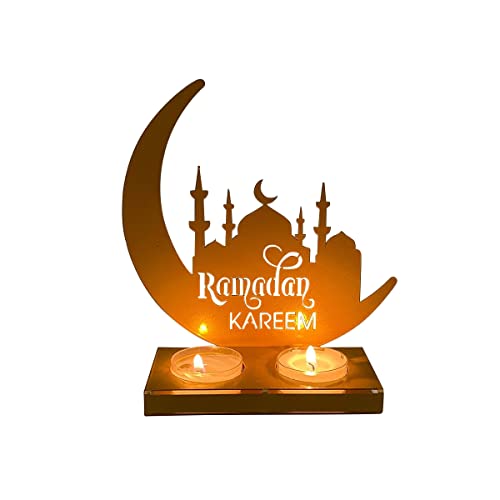 ISAKEN Eid Mubarak Ramadan Kerzenhalter Mond Teelichthalter Metall Kerzenständer Eid Mubarak Ornamente Muslim Islam Dekoration Wohnzimmer Tischdeko Muslimische Deko von ISAKEN
