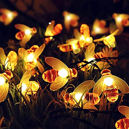 Solar Lichterkette Aussen, 7M 50 LED Biene Lichterketten 8 Modi Wasserdichte Außer/Innen Lichterketten Solar Lichter Beleuchtung für Garten,Terrasse,Bäume,Weihnachten,Hochzeiten,Partys, Warmweiß von ISAKEN