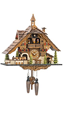 ISDD Cuckoo Clocks Quarz-Kuckuckucksuhr Schwarzwaldhaus mit beweglichem Zug, mit Musik EN 48110 QMT von Engstler