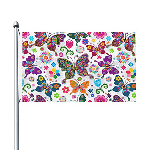 Leichte Flagge, doppelseitig, Frühlingsblumen, Schmetterling, Flagge, 90 x 150 cm, mit Metallösen, Outdoor-Gartendekoration von IUBBKI