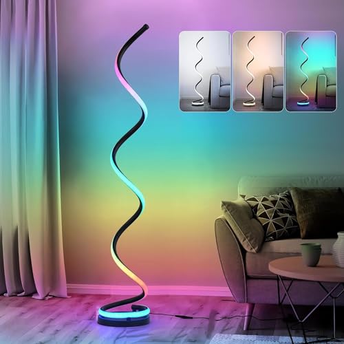 IZOWE Stehlampe Wohnzimmer, RGB Stehlampe Dimmbar 3 Farbtemperaturen Spirale LED Leselampe Stehlampe modern und Lichtspeicher, DIY Multicolour Corner Stehlampen für Schlafzimmer Zuhause (Schwarz) von IZOWE