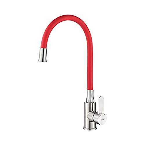 IBERGRIF Einhebel Küchenarmatur, Wasserhahn für Küche mit Rot Flexibler Auslauf, Supersteel M22119-1 grau/rot von Ibergrif