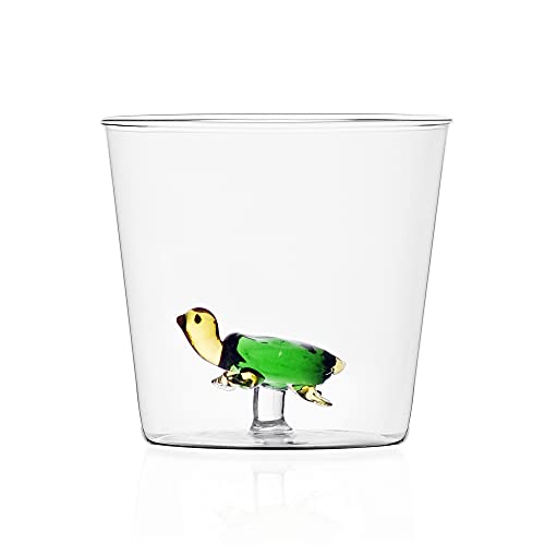 Ichendorf Milano Glas Becher Schildkröte – Borosilikatglas – modernes italienisches Design - Trinkglas mit Figur – 8 x 8,5 cm von Ichendorf Milano