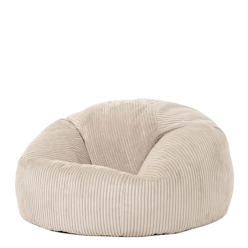 Icon Klassischer Sitzsack Flauschig aus Cord „Kingston“, Beige, Cord Sitzsack Erwachsene mit Füllung, Indoor Sitzsack Kuschelig Groß von Icon