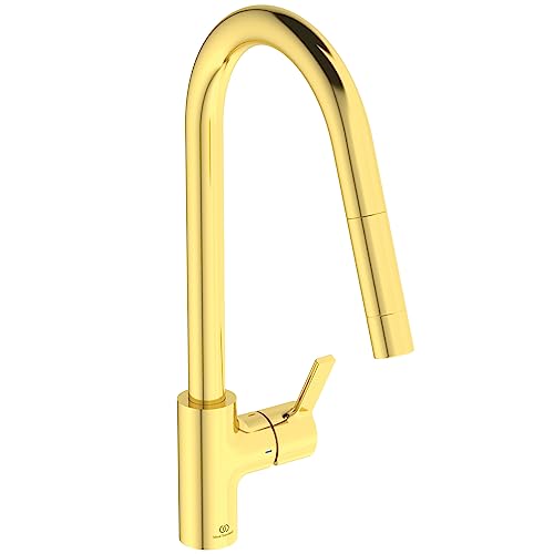 Ideal Standard BD414A2 Gusto Küchenarmatur runder Auslauf mit 1-Funktionsbrause, Ausladung 240mm, Gold (Brushed Gold) von Ideal Standard