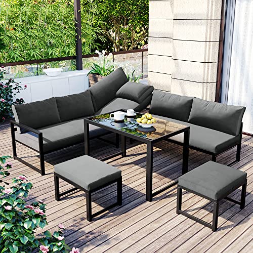 Idemon Gartenlounge-Set, Aluminium Sitzgruppe für Garten Balkon, mit Liegefunktion, Vierter Gang verstellbare Rückenlehne, Tisch mit Sicherheitsglasplatte, inkl. weiche Sitz- und Rückenkissen, Grau von Idemon