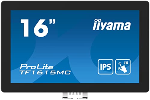 iiyama Prolite TF1615MC-B1 39,5cm 15,6" IPS LED-Monitor Full-HD Open Frame 10 Punkt Multitouch kapazitiv VGA HDMI DP IP65 Touch-durch-Glas Ant-Fingerprint schwarz von iiyama