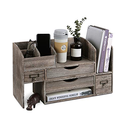 Ikee Design Großer verstellbarer Schreibtisch-Organizer aus Holz für Bürobedarf, Lagerregal, Bücherregal, stationäre Fächer, Kaffeefarbe von Ikee Design
