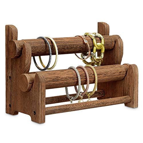 Ikee Design Schmuckhalter aus Holz, 2 Etagen, für Armbänder, Armreif, Holz, Braun, 29,5 cm B x 14,5 cm T x 20,3 cm H von Ikee Design