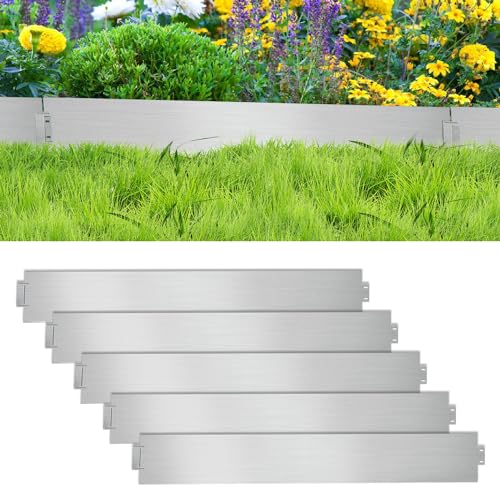 Ikodm Rasenkante 5m 10m 15m 20m 30m 40m 50m Rasenkante Metall, 100x18cm verzinkt Beeteinfassung Beetumrandung Mähkante Metall Palisade, kann für Hof,Garten,Bauernhof, Länge 20m - Höhe 18cm-Silbrig von Ikodm