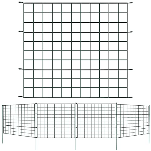 Ikodm Teichzaun Gartenzaun Komplettset - 5 Stück Teichzaun Steckzaun Metall 11 Zaunelemente - 5 Zaunelemente 6 Befestigungsstäbe - Teichschutzzaun Gerade Zaun für Hunde - Länge 3,75 m von Ikodm