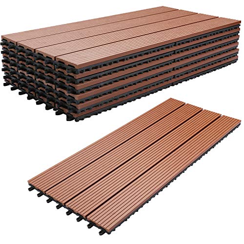 Ikodm WPC Terrassenfliese 30x60cm, Klickfliese, Balkonfliese, braun, wasserfest, korrosionsbeständig, einfach zu verlegen (60 er Pack -10m²) von Ikodm