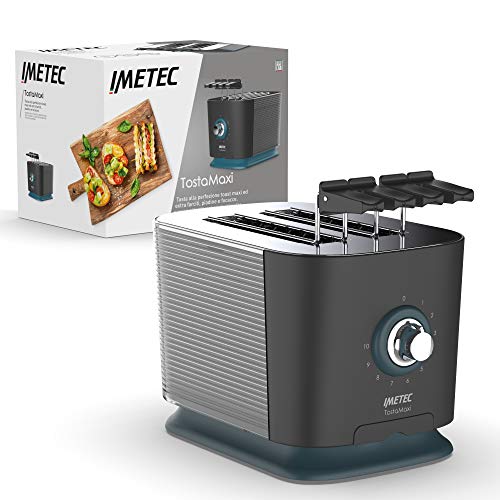 Imetec TostaMaxi Toaster, 2 extra große Schlitze und zu öffnende Zangen für extra dicken Toast, 10 Bräunungsstufen, Timer mit automatischer Abschaltung, Krümelschublade, 600 W. von Imetec