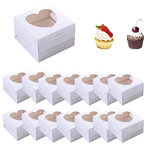 30 Stück Cupcake Boxen Durchsichtig, 10x10x6,5cm Papier Cupcake Schachtel, Geschenkbox mit Herz Klar Fenster, für Kekse, Kuchen, Muffins, Torten, Schokolade, Donuts (Weiß) von Colrid