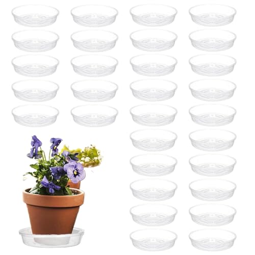 Imtrub 30 Stück Blumentopf Untersetzer, 15cm Transparente Kunststoff Pflanzen Tropfschale Robuste Pflanzenuntersetzer Rund Blumen Tropfschale für Innen- & Außenpflanzen von Imtrub