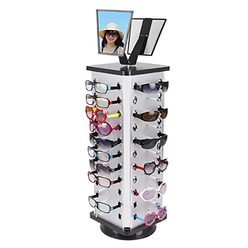 InSyoForeverEC Sonnenbrillen-Display-Regal 360 Drehbares Sonnenbrillenregal mit Spiegel freistehend 44 Brillenhalter Sonnenbrillen-Organizer kommerzieller Ausstellungsständer für Einzelhandel von InSyoForeverEC