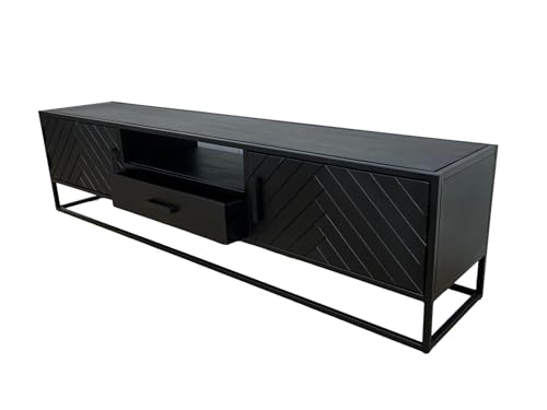 Indoortrend TV Lowboard 160 cm schwarz - TV Schrank mit Schublade - Sideboard Wohnzimmer Massivholz - Kommode Maße B: 160 x T: 40 x H: 50 cm von Indoortrend
